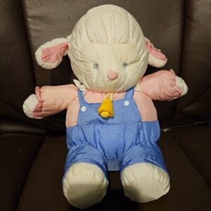 Vint. 90's Dept 56 Parachute Lamb‎ Sheep Stuffed Blue Pink Puffalump